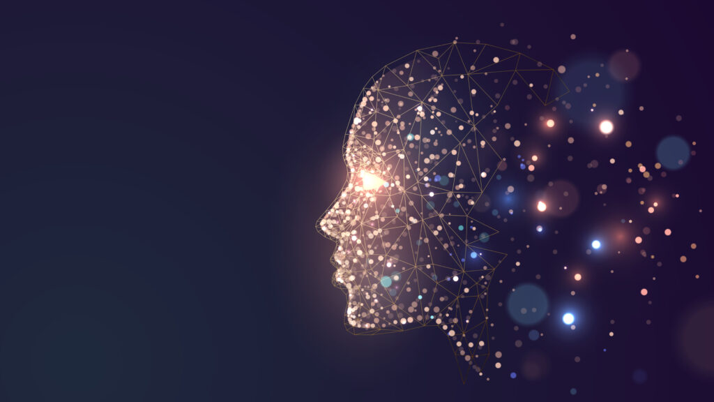 Human,Face,On,A,Dark,Background,Of,Gold,Glowing,Particles